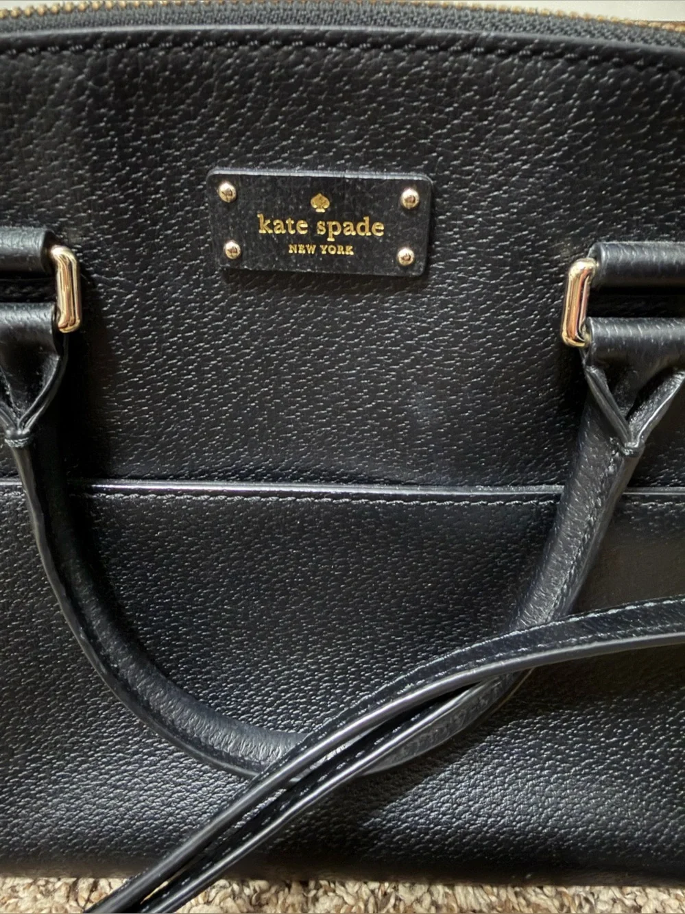 kate spade new york black pebbled leather dome satchel crossbody bag